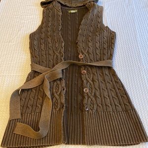 PULP Medium Brown Open Front Fishermen Sweater Hooded Vest Cardigan